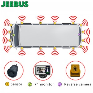 Vehicle Coach Bus Parking Radar Sensor Monitor System HD 1080P Reverse Camera with 16 Sensors Detection Blind Spot Vision Digital Warning Monitoring